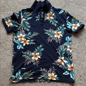 Banana Republic Navy Floral Polo Shirt